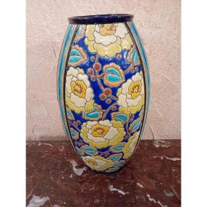 Keramis Baluster Vase In Enamels With Stylized Flower Decoration, Design D2813 
