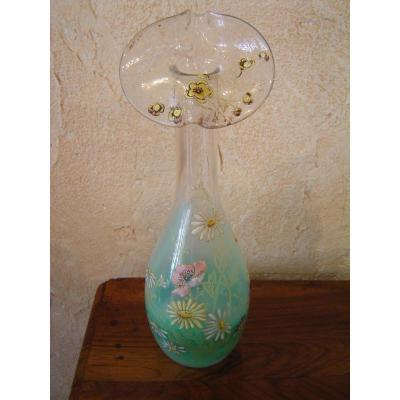Legras Enamelled Vase Decor With Daisies And Poppies