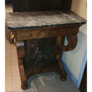 Restoration Console In Walnut With Marble Top