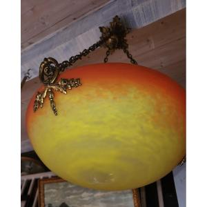 Chandelier Signed Muller In Yellow And Orange Pare De Vette