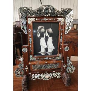 Frame From The 70s/80s In Vietnamese Wood And Mother-of-pearl 