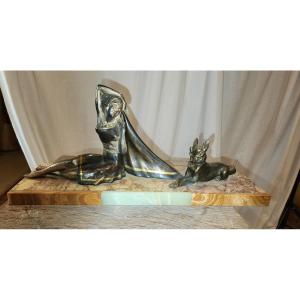 Art Deco Statue In Regule The Woman And Her Dog