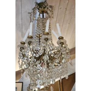 Imposing Chandelier With Crystal Tassels And Bronze Mount From The 19th