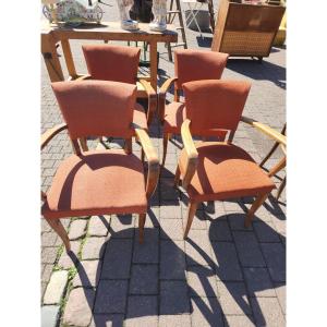 Suite Of Four Bridge Armchairs From The 50s