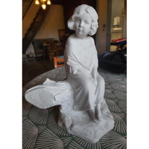 Sculpture Young Girl Hard A Biscuit Trunk Signed Michel Pascal