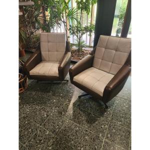 Pair Of 50s/60s Two-tone Leatherette Armchairs