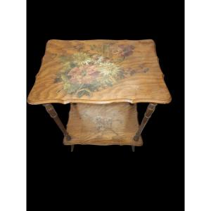 Gueridon 2 Trays With Painted Floral Decorations Circa 1920