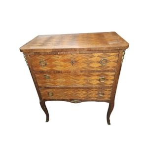 Small Louis XVI Style Marquetry Chest Of Drawers Circa 1930/1950