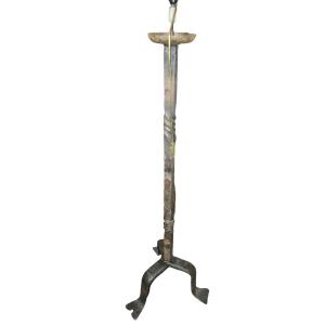 1950s Floor Lamp In Wrought Iron Of Very High Quality (brutalist Art)