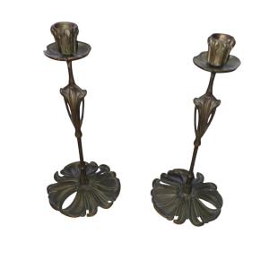 Pair Of Art Nouveau Bronze Candlesticks By Georges De Feure