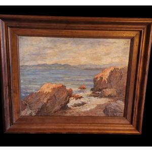 Oil On Panel Representing A Seaside Dated 1933 Signed H.chastenet