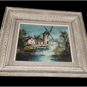Oil On Canvas 20th Century By Yves Gonec Representing A Mill