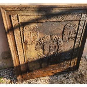 18th Century Cast Iron Fireplace Plate See 17th Century With 5 Large Coats Of Arms 