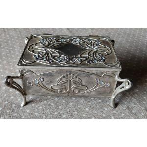 Art Nouveau Style Silver Metal Jewelry Box