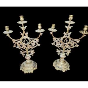 Pair Of Mid-19th Century Bronze Church Candlesticks 