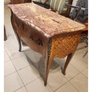 Louis XV Style Chest Of Drawers In Veneer Wood With Marble Top 