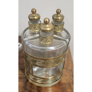 Crystal Perfume Cellar With Brass Frame And 3 Tanks