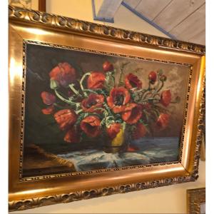 Painting Of A Bouquet Of Poppies From The Early 20th Century, Signed Wr