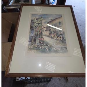 Watercolor Of Ubexy By Marcel Levieux In 1984