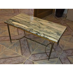 70s Rectangular Coffee Table In Brass And Marble Top 