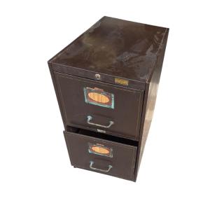 Roméo 2-drawer Filing Cabinet From The 50s, Brown With Gold Edging 