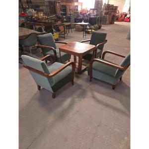 Gauthier Poinsignon Set Consisting Of 4 Armchairs, A Pedestal Table And A Bookcase 