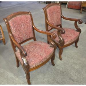 Pair Of Period Restoration Mahogany Armchairs