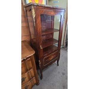 Louis XV / Louis XVI Transition Display Case In Marquetry, Early 20th Century 