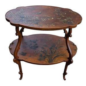 1900s Gueridon With 2 Tops And Japanese-style Lacquer Decor