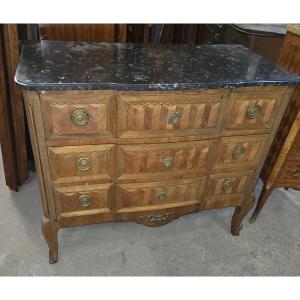Louis XVI Style Curved Inlaid Chest Of Drawers With Raised Sides, Late 19th Century