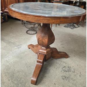 Restoration Period Tripod Pedestal Table In Mahogany With Marble Top