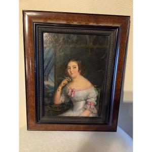 19th Century Oil On Canvas Depicting A Young Woman