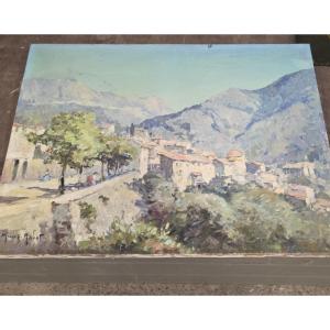 Oil On Canvas By The French Painter Marius Hubert Tobert Depicting The French Riviera 