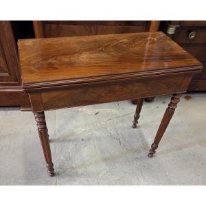 19th Century Mahogany Games Table With Red Felt Top