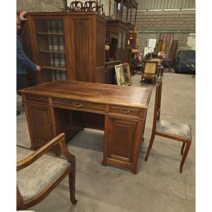 Art Nouveau Mahogany Cabinet Including A Desk, A Bookcase, An Armchair And 1 Chair