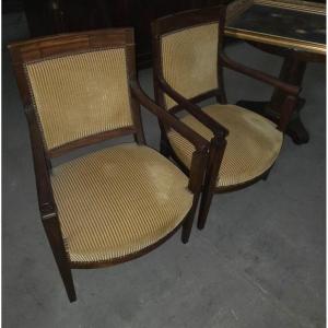 Pair Of Mahogany Empire Armchairs 