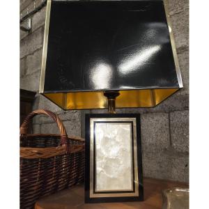 Large Lamp In Black Lacquered Wood, Gilding And Mother-of-pearl. French Work. Circa 1970