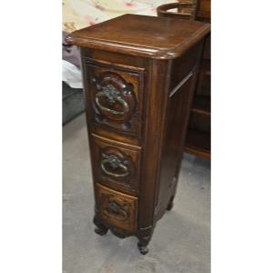 19th Century Louis XIV Style Cabinet With 3 Curved Drawers In Walnut And Oak 