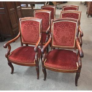 Set Of Period Mahogany Armchairs From The Restoration Period 