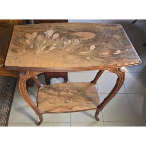 Gallé Art Nouveau Marquetry Table With Crocus Decoration
