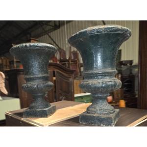 Pair Of Medisix Cast Iron Vases, Late 19th Century 