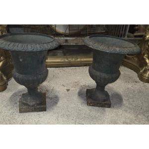 Pair Of Medici Cast Iron Vases From The Late 19th Century 