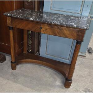 Empire-style Console Table With Detached Mahogany Columns And A Grey Saint Anne Marble Top