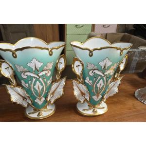 Pair Of Paris Porcelain Wedding Vases From The Second Half Of The 19th Century 
