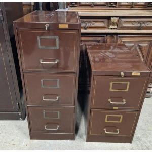 2 Roneo Drawer Units In Burgundy With Gold Trim 