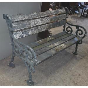 Garden Bench With Cast Iron And Wood Base From The 1960s