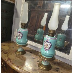 Pair Of Porcelain Lamps On Bases, Late 19th Century, Deloze