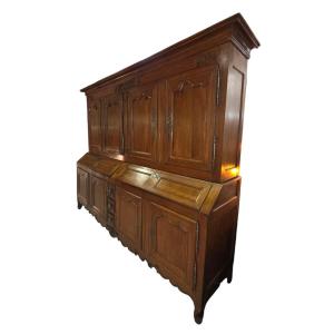 Rare Early 19th-century Lorraine Oak Sideboard/scriban With Eight Double Drop-front Doors, From The Nancy Region. 