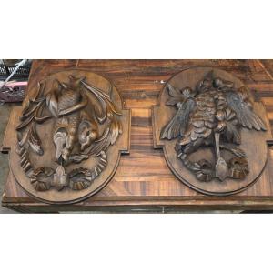 Two Early 20th-century Carved Wooden Hunting And Fishing Trophies 