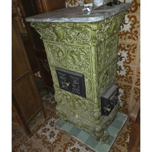 Sarreguemines Earthenware Stove, Art Nouveau Style, Early 1900s